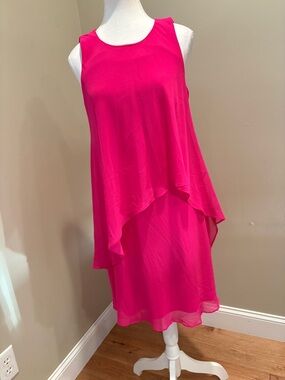 Ralph Lauren Women's Sleeveless Layered Shift Dress Midi- Hot Pink Sz 6 NWT